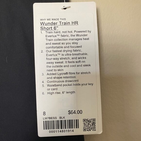 NWT Lululemon Athletica Wunder Train Black High-Waisted Bike Shorts Size 8 - Picture 2 of 4